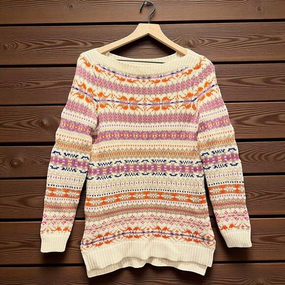 Lauren Ralph Lauren M Vintage Fair Isle Wool Cotton Nordic Sweater Knit Cozycore - Picture 1 of 6